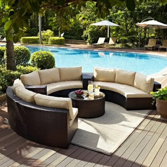 Catalina 6pc Outdoor Wicker Sectional Set - Sand/Brown - Crosley image {2}