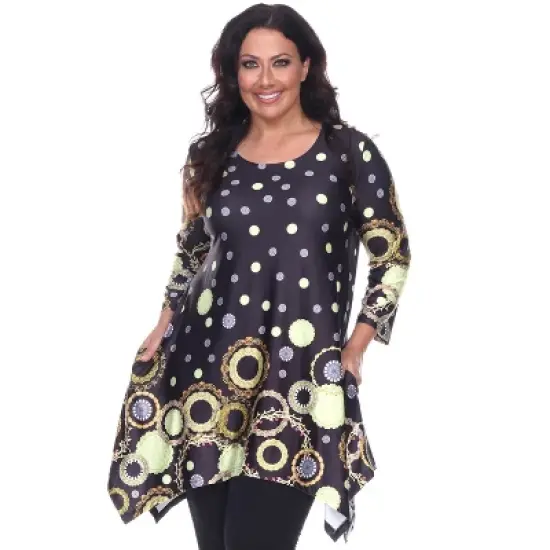 Women's Plus Size 3/4 Sleeve Printed Erie Tunic Top with Pockets - White Mark image {3}