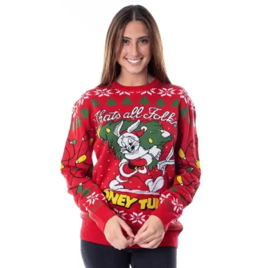 Looney Tunes Bugs Bunny That's All Folks Pullover Ugly Christmas Sweater image {1}