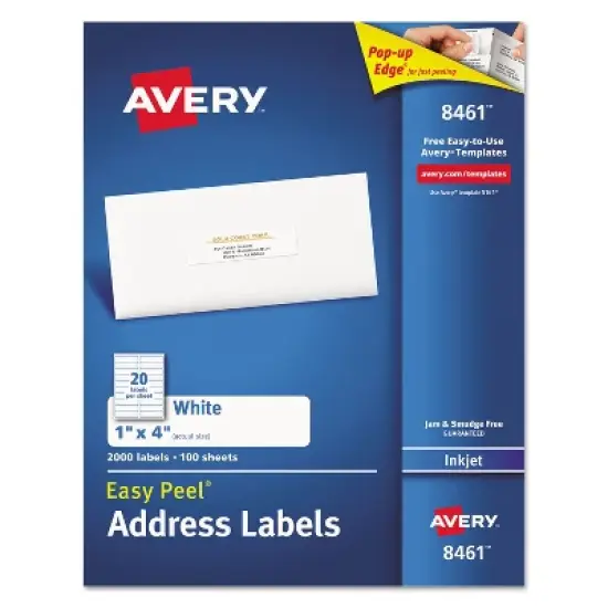 Avery Easy Peel Mailing Address Labels Inkjet 1 x 4 White 2000/Box 8461 image {9}