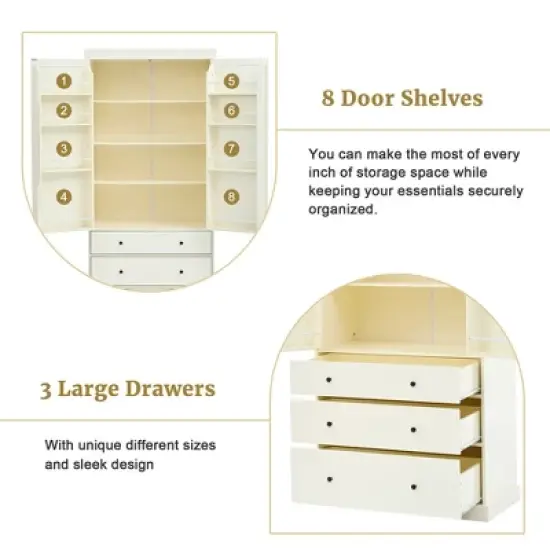 77"H Farmhouse Kitchen Pantry Cabinet with 3 Adjustable Shelves, 8 Door Shelves & 3 Drawers, Freestanding Tall Storage Cupboard - ModernLuxe image {3}