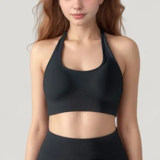 Anna-Kaci Active Women's Seamless Halter Neck Athletic Crop Top with Ribbed Detailing image {9}
