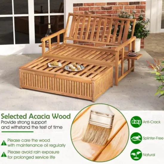 Costway Outdoor Wooden Daybed with 4-Level Backrest & Removable Cushions for Poolside image {5}