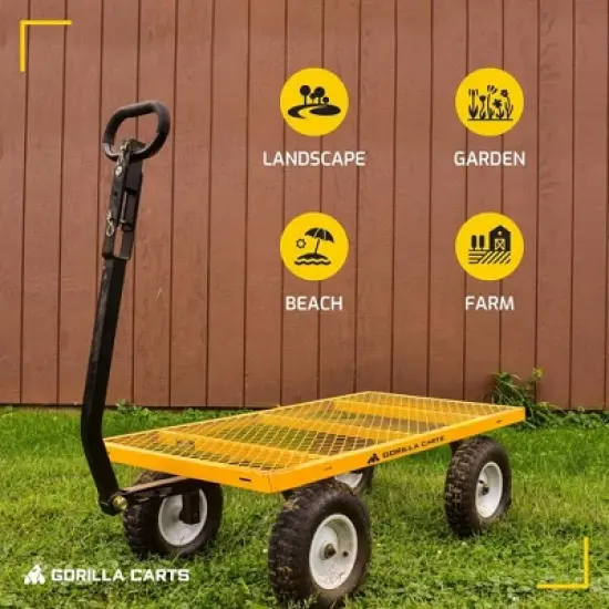 Gorilla Carts Heavy Duty Utility Cart, All Terrain Garden Wheelbarrow Wagon, 1200 Lb, Yellow - Gardening Equipment for Yard, Lawn, and Outdoor Use image {4}