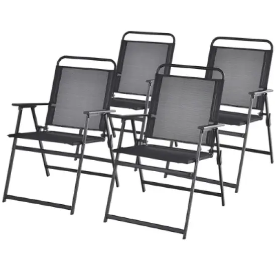Tangkula Set of 4 Heavy-Duty Metal Folding Chairs Frame Armrests Portable Patio Black image {3}