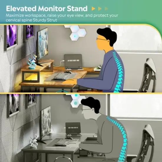 GALAXHERO 43-Inch Small L-Shaped Gaming Desk, Corner Computer Desk with Power Outlets, LED Lights & Monitor Stand, Office Desk for Bedroom image {4}