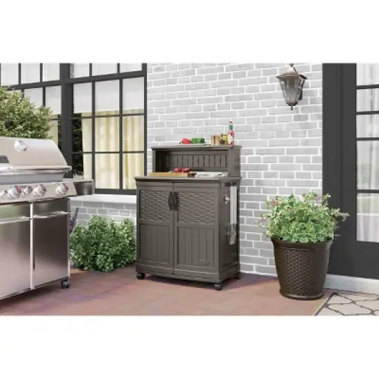 Suncast Patio Storage & Prep Station Stoney: Resin Outdoor Serving Cart with Galvanized Steel Hardware image {2}