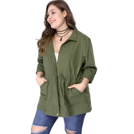 Agnes Orinda Women's Plus Size Winter Zipper Drawstring Waist Long Sleeve Utility with Pockets Fashion Jackets image {2}