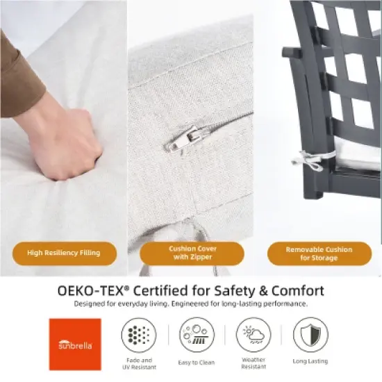 Christopher Knight Home Beau Outdoor Lattice Backrest Aluminum Swivel Rockers Chair with Removable Sunbrella Fabric Cushion(Set of 2) image {3}