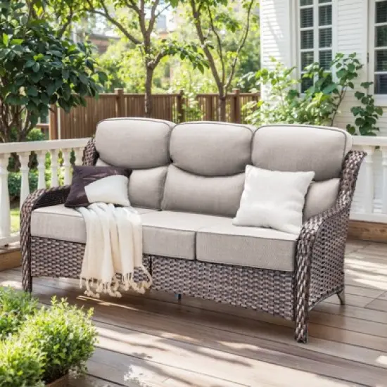 Gymojoy Outdoor Wicker Sofa PE Rattan Patio Couch Sofa for Garden image {7}