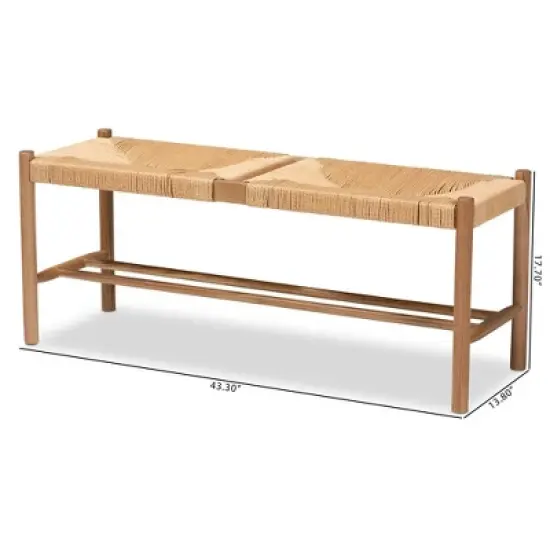 Saura Oak Wood Hemp Dining Bench Brown - Baxton Studio image {9}