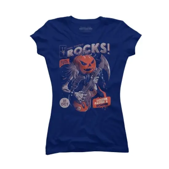 Junior's Design By Humans Rock Pumpkin By EduEly T-Shirt image {5}