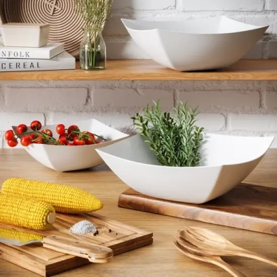 Crown Display White Disposable Serving Bowl Squared Convex Bowl - White Plastic Bowl image {6}