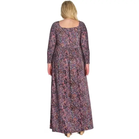 Womens Plus Size Floral Long Sleeve Pleated Maxi Dress image {2}