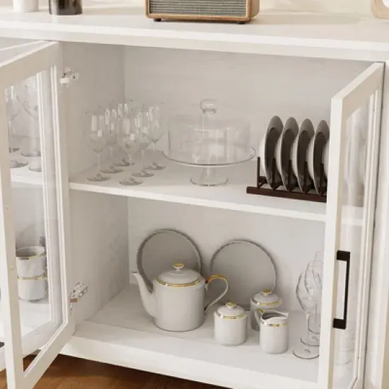 Famapy Modern Minimalist Kitchen Pantry with Glass Doors,Buffet Sideboard Cabinet,Large-Capacity Zoned Storage,Multi-use for Dish & Food Storage image {5}