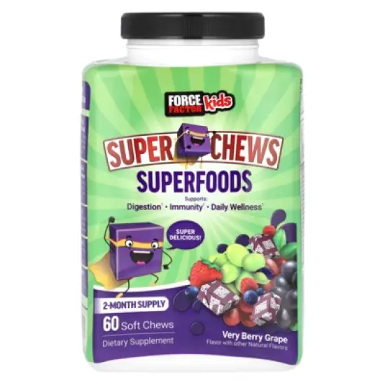 Force Factor Kids, Super Chews Superfoods, Very Berry Grape, 60 Soft Chews image {4}