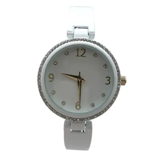 Olivia Pratt Round Face Rhinestone Bezel Soft Bangle Women Watch image {6}