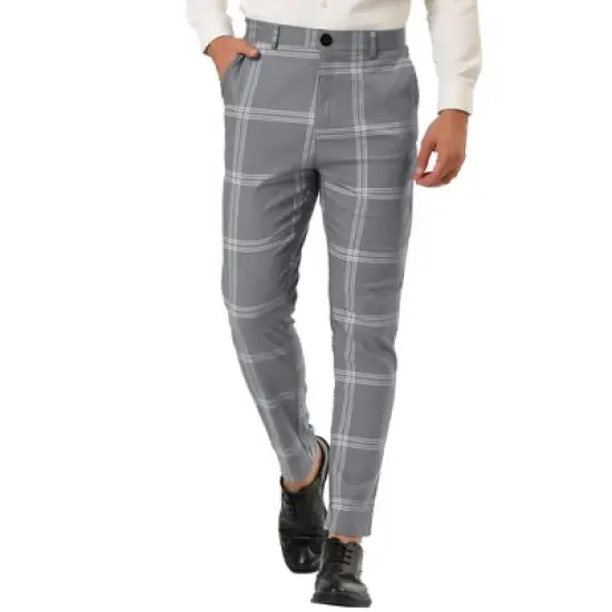 Lars Amadeus Men's Plaid Casual Slim Fit Flat Front Checked Printed Business Trousers image {6}