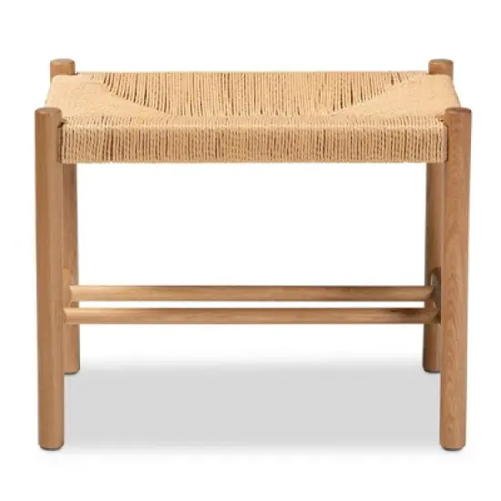 Saura Wood Hemp Accent Bench Oak Brown - Baxton Studio image {3}