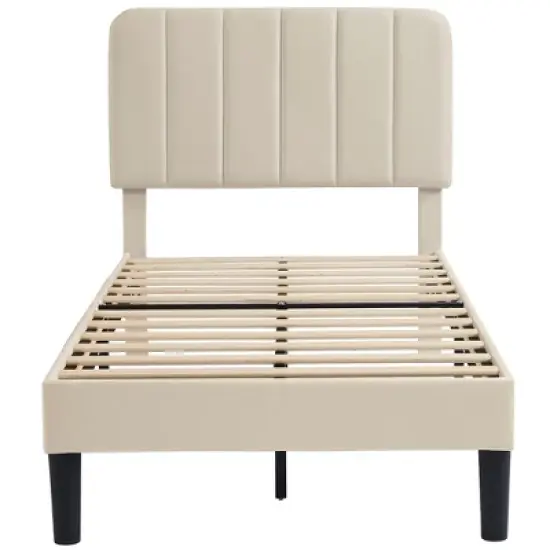 VECELO Velvet Upholstered Platform Bed Frame with Adjustable Headboard, Sturdy Wood Slat Support, No Box Spring Required image {7}