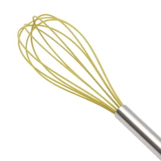 Unique Bargains 12" 6-Wire Whisk Hand Wash Stainless Steel Silicone Silver Tone Yellow image {2}