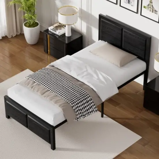 Twin/Full/Queen Size Bed Frame with Wood Headboard and Footboard, 14 Inch Platform Mattress Foundation, No Box Spring Needed Bed image {11}