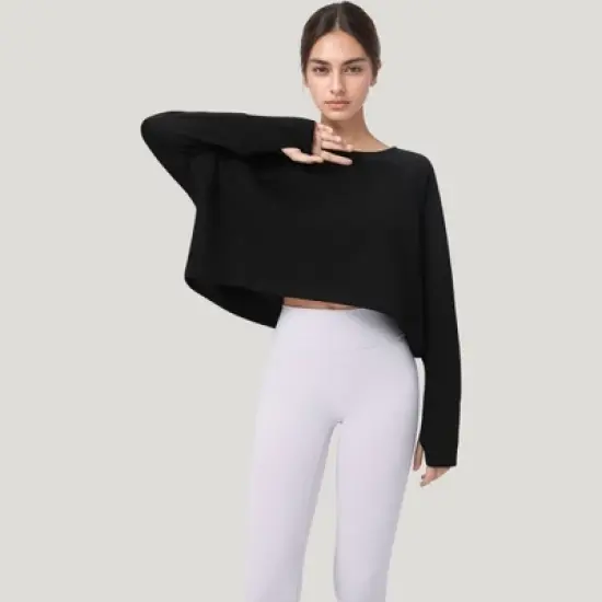 Anna-Kaci Active Women's Cropped Long Sleeve Active Top with Relaxed Fit and Crew Neck image {5}
