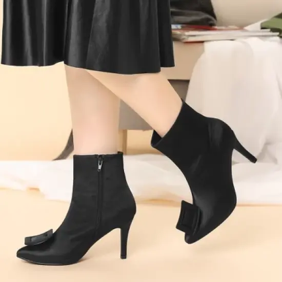 Allegra K Women's Pointed Toe Detachable Buckle Decor Stiletto Heel Ankle Boots image {1}