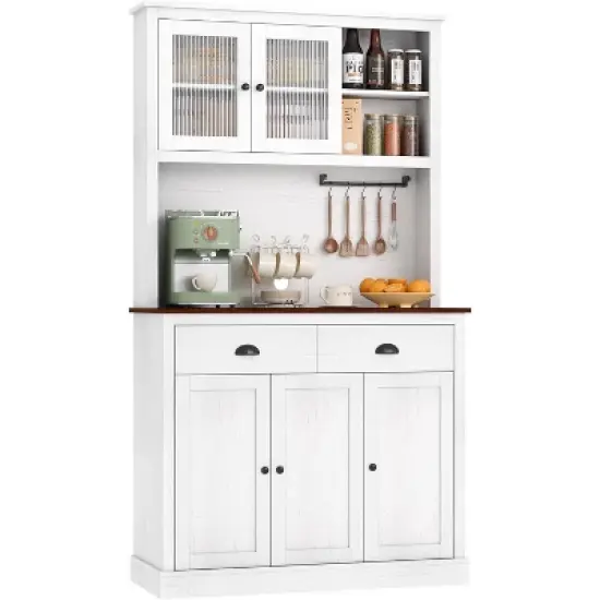Acekool 71" Pantry Cabinet with Microwave Space - 5 Doors & Adjustable Shelves, White image {7}