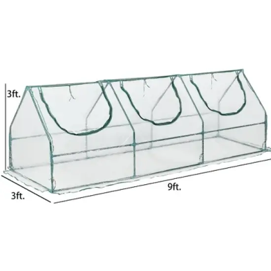 Aoodor 9 ft. x 3 ft. x 3 ft. Mini Outdoor Greenhouse Three Zipped Doors image {6}