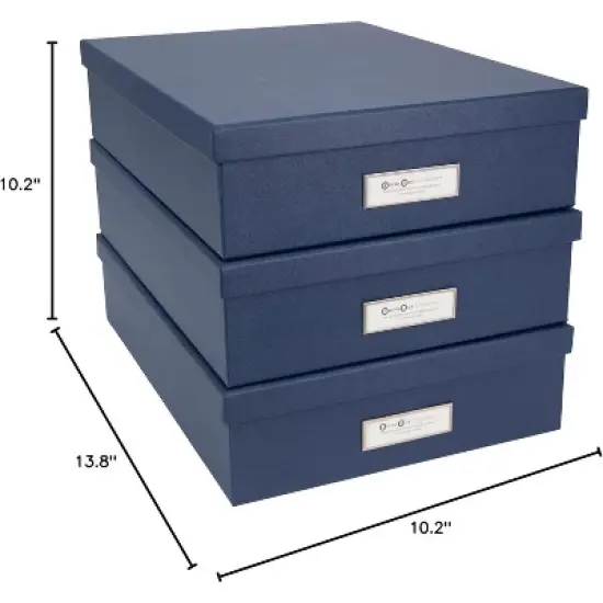 Bigso Oskar Fiberboard Label Frame Document Letter Box - File Organizer Box for Paperwork - Document Storage - 3 Pack - Dark Blue image {1}
