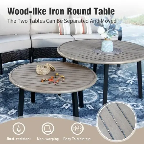 Captiva Designs Outdoor Half-Moon Sectional Patio Conversation Sets with 2 Round Table for Garden, Poolside, Balcony, Backyard image {6}