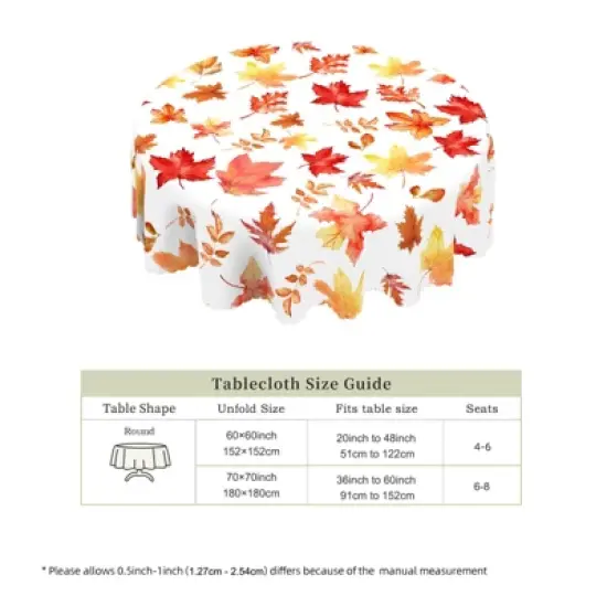 LOVEVOOK Maple Leaves Tablecloth, Round Fall Tablecloth, Pumpkin Table Cloth, Autumn Harvest for Christmas, Holiday, Thanksgiving Decor image {9}