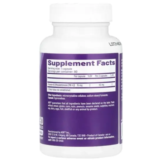 Advanced Orthomolecular Research AOR Peak K2, 15 mg, 90 Capsules image {1}