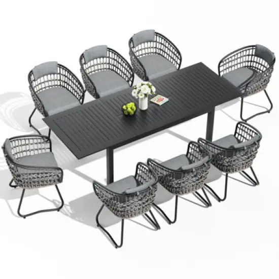 Crestlive Products 9pc Patio Expandable Dining Set Aluminum Outdoor Rectangular Table for 6 to 8 with chairs image {14}