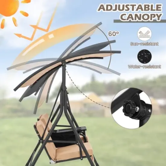 Costway 2-Person Canopy Porch Swing Padded Chair Cooler Bag Rotatable Tray Turquoise\Beige\Black image {4}