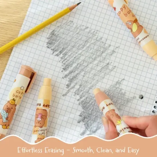 Wrapables Retractable Capybara Erasers, Clickable Push Button, Stationery Office Supplies (Set of 4) image {3}