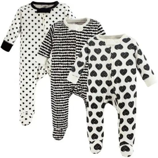 Touched by Nature Baby Girl Organic Cotton Zipper Sleep and Play 3pk, Heart image {1}