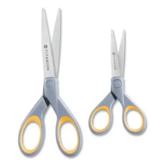 Westcott Titanium Bonded Scissors, 5" and 7" Long, 2.25" and 3.5" Cut Lengths, Gray/Yellow Straight Handles, 2/Pack image {4}