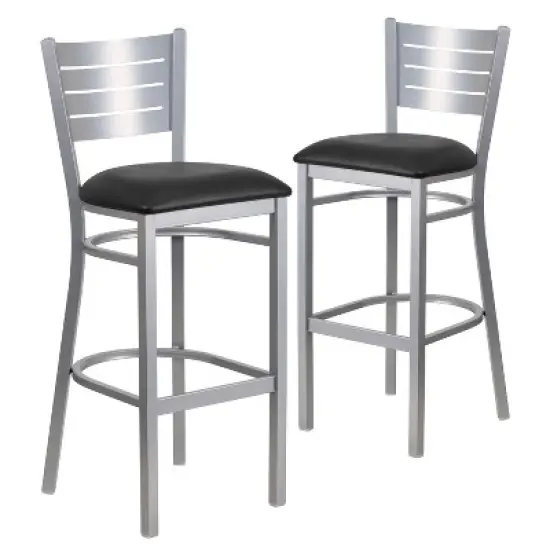 Emma and Oliver 2 Pack Silver Slat Back Metal Restaurant Barstool image {4}