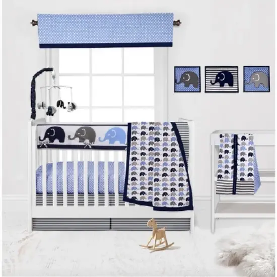 Bacati - Elephants Crib Rail Guard Covers Blue/Gray set of 2 image {2}