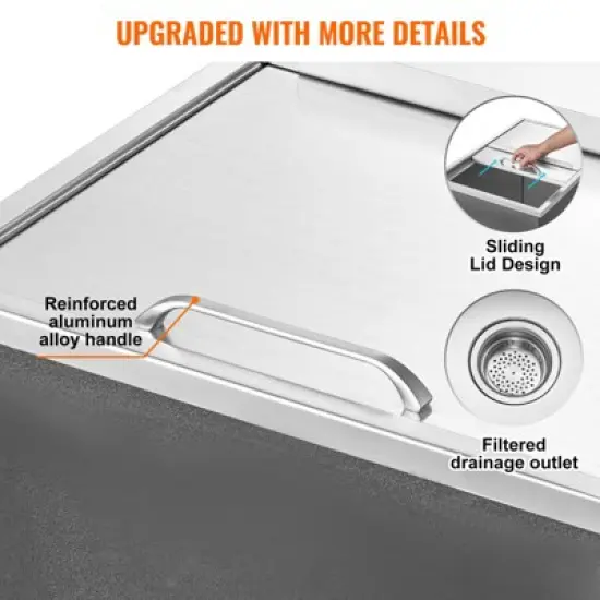 VEVOR Drop in Ice Chest, 27"L x 18"W x 21"H Stainless Steel Ice Cooler, Commercial Ice Bin with Sliding Cover, 40.9 qt Outdoor Kitchen Ice Bar image {5}