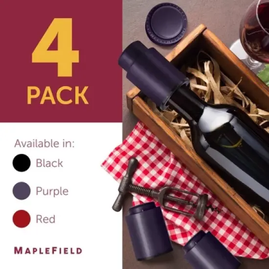 Maplefield Vacuum Wine Stoppers - Leak-Proof Vacuum Pump Wine Preserver - Resealable Wine Vacuum Stopper - Plastic - 4 Pack, Purple image {6}