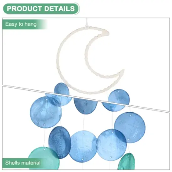 Unique Bargains Handcrafted Outdoor Decorative Seashell Wind Chime 5.9" x 21.7" Blue 1 Pc image {1}