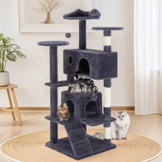 Sevobal Pet Tower Multi-Functional Cat Tree House Cat Climbing Frame, Lounge And Recreation Area Detachable Toy, Blue, 50&Prime;*50&Prime;*135&Prime; image {5}