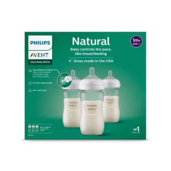 Philips Avent 3pk Glass Natural Baby Bottle with Natural Response Nipple - Clear - 8oz image {1}
