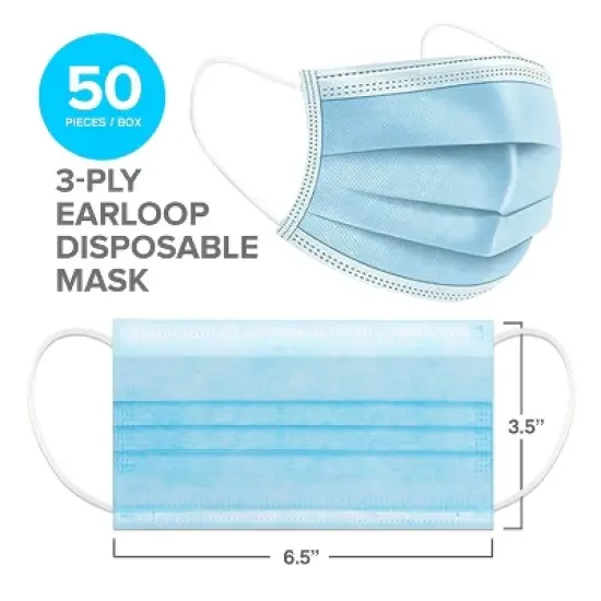 RightCare 3-Ply Disposable Face Masks for General Use Protection, Light Blue, Multiple Quantities image {2}
