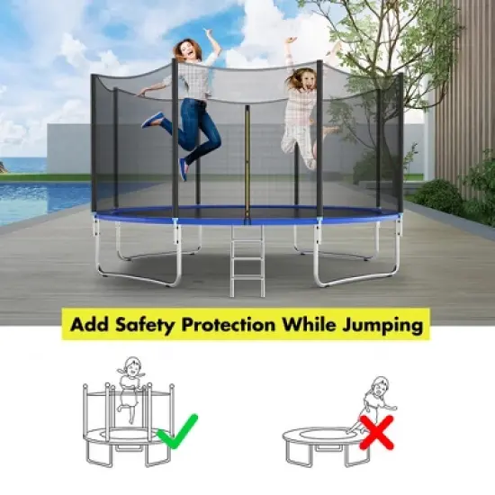 Costway 12/14/16FT Replacement Trampoline Safety Enclosure Net w/ Zipper & Protection Buckles image {2}