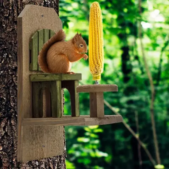 Uncle Dunkels&rsquo; Chair Squirrel Feeder, Handmade Wood Table and Chair Set Corncob Squirrel Feeder image {1}