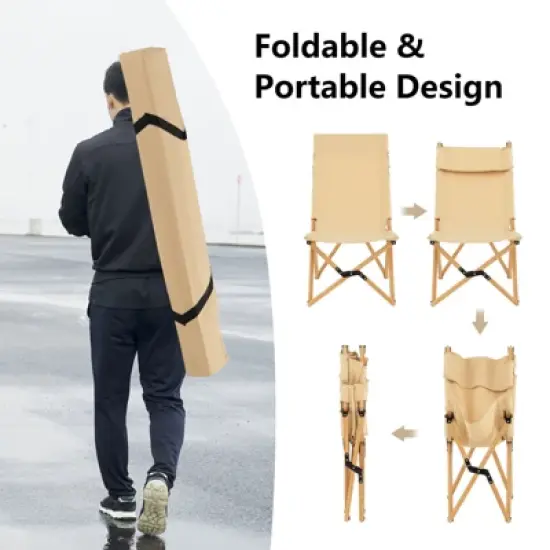 Tangkula 1PC/2PCS Folding Camping Chair Bamboo Wood Beach Chair with Breathable Canvas 2-Level Adjustable Backrest Portable Folding Chair with Carrying Bag image {7}
